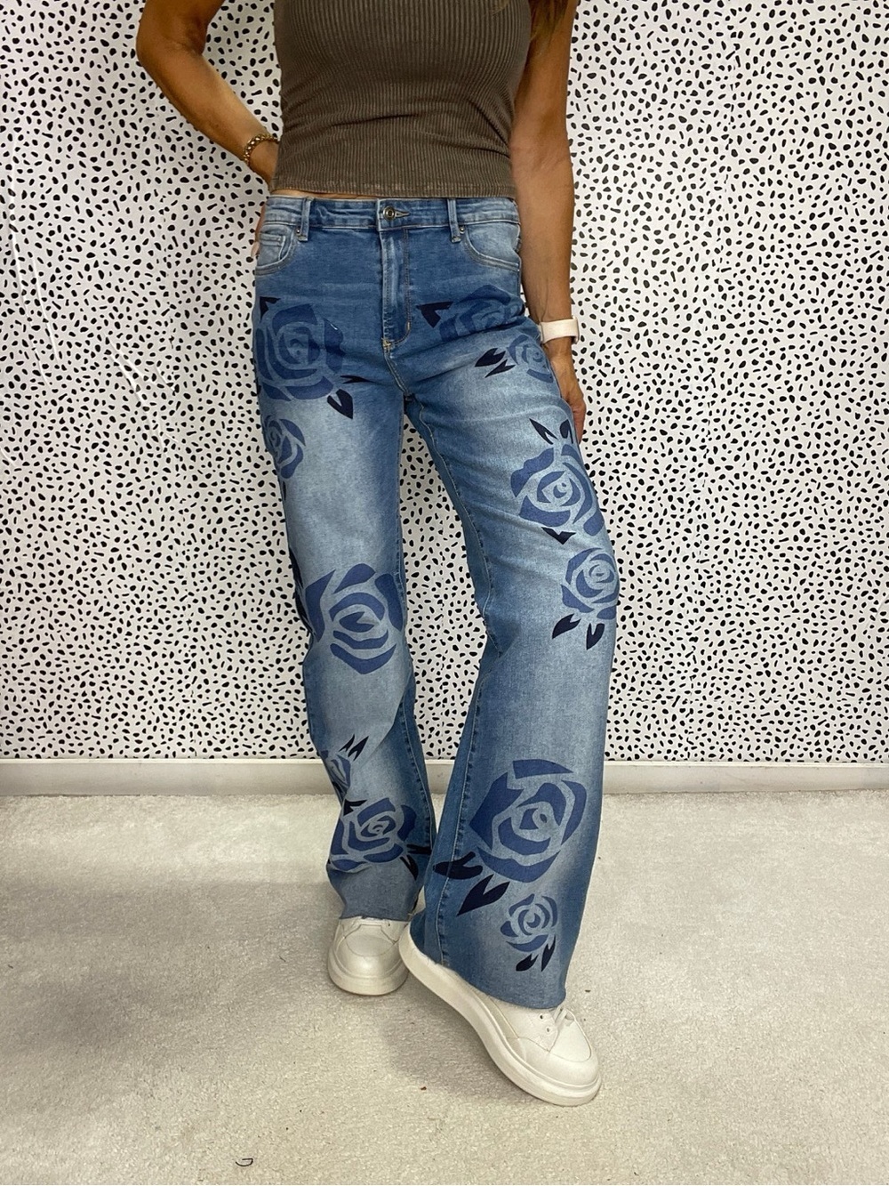 Oli & Hali Blue Floral Wide-Leg Jeans
